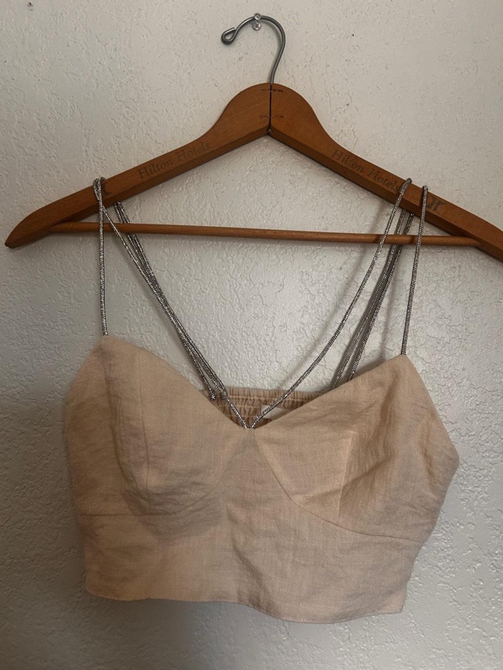 H&M Beige Crop Top with Silver Chain Straps